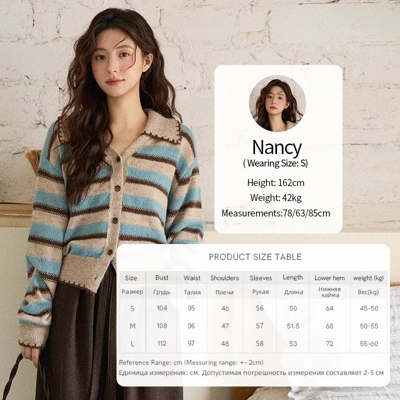 Mishow Retro Striped V-Neck Wool Cardigan MXE87Z2681