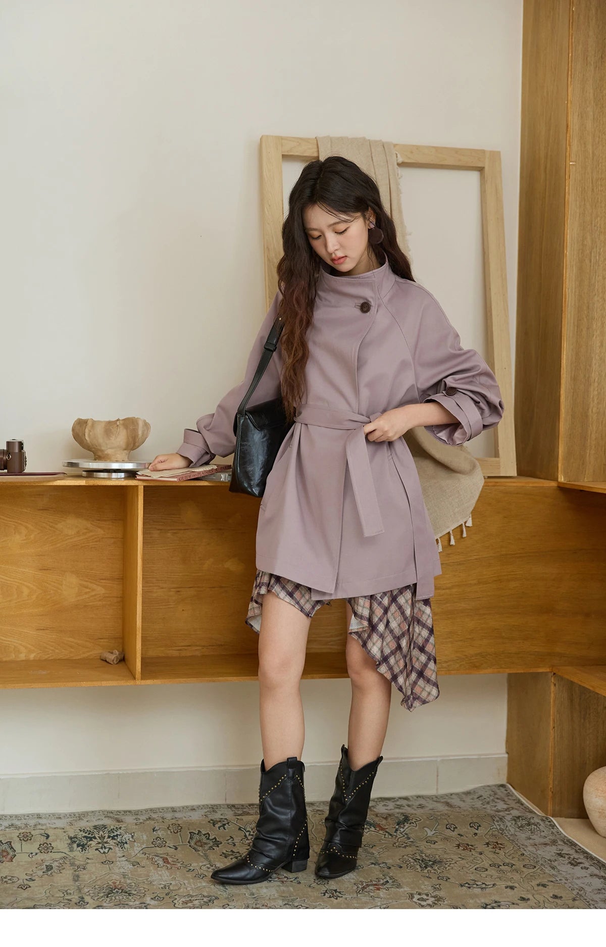 Mishow Stand Up Collar Medium Long Trench MXE44W0813