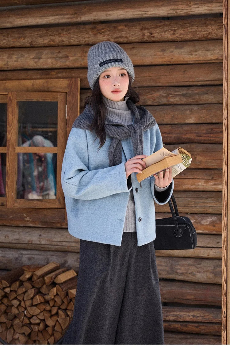 Mishow Blue Wool Coat with Shawl MXE87W0943