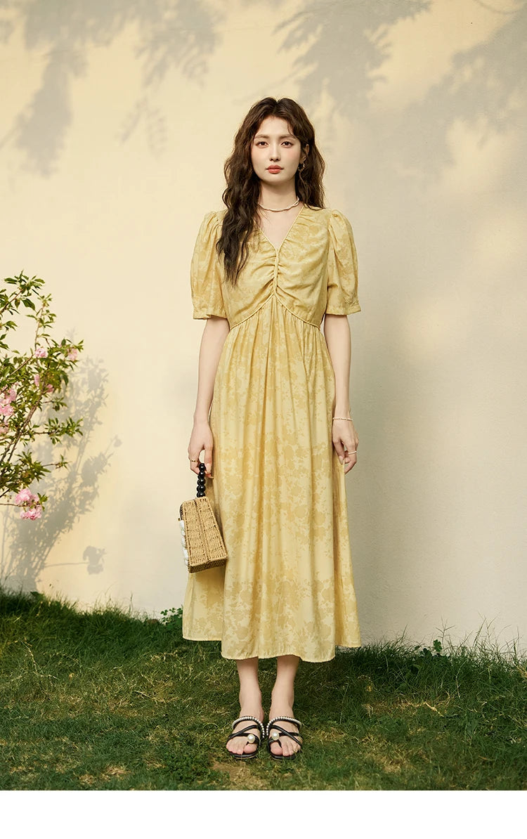 MISHOW French Chiffon Floral Puff Sleeve Dress MXD23L1878