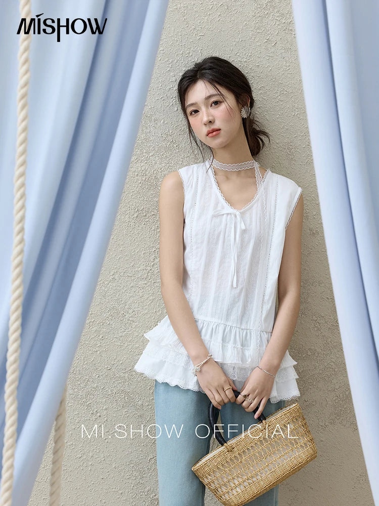 Mishow V-Neck Lace Cake Hem Tank Top MXE31X1779