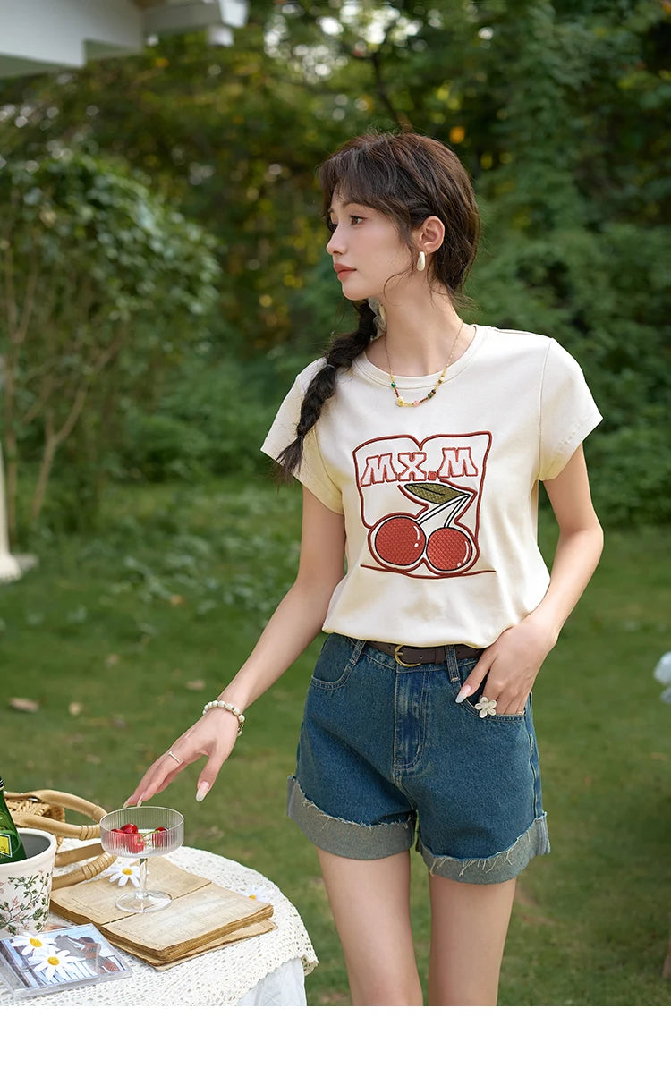 Mishow High Waist Curled Edge Denim Shorts MXD30K0659