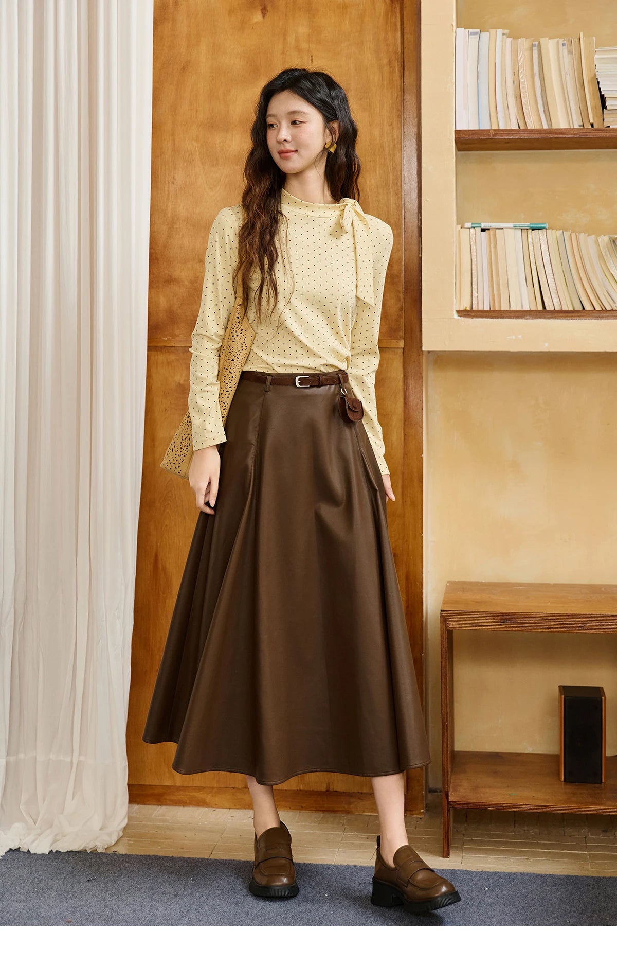 Mishow Yellow Polka Dot Lace Up Collar Pullover MXE45Z1379