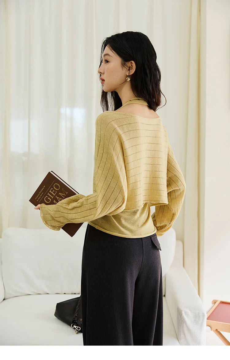 Mishow Striped Hanging Neck Top & Wool Blend Set MXE46T1399