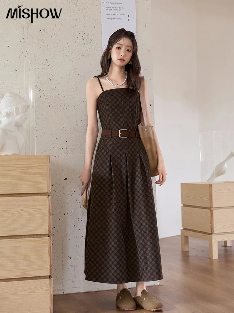 Mishow Plaid Sleeveless Square Collar Slip Dress MXE51L2538