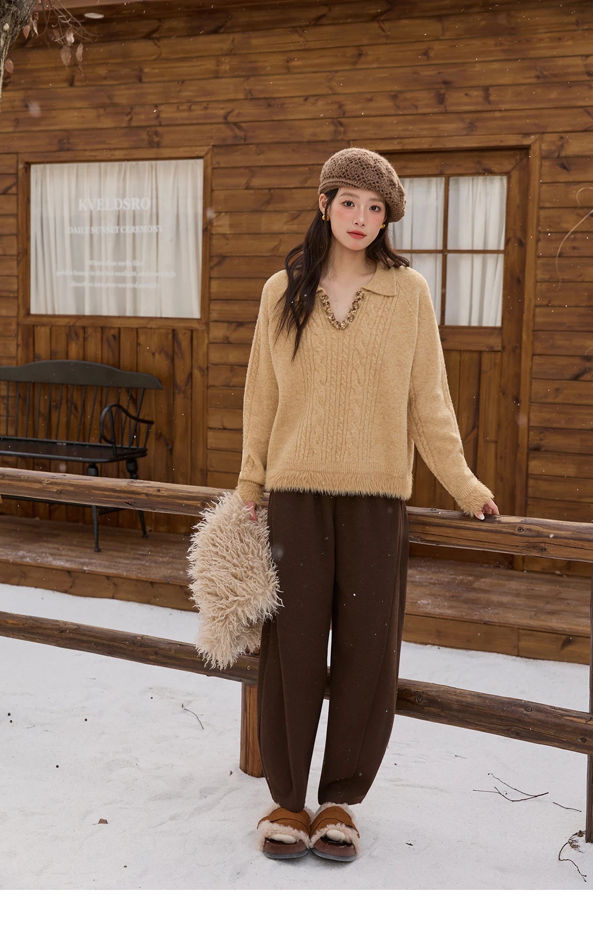 Mishow Yellow Cable Plush Hem Stitching Sweater MXE88Z2674