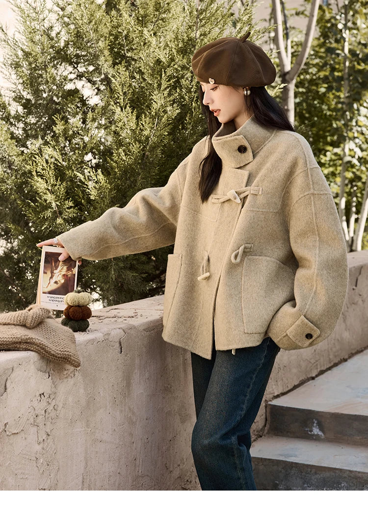 Mishow Reversible Wool Velvet Cow Horn Button Coat MXD44W0446