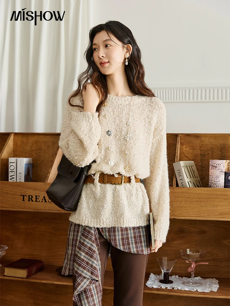 Mishow Belt Waist Drop Shoulder Wool Pullover MXE46Z2582