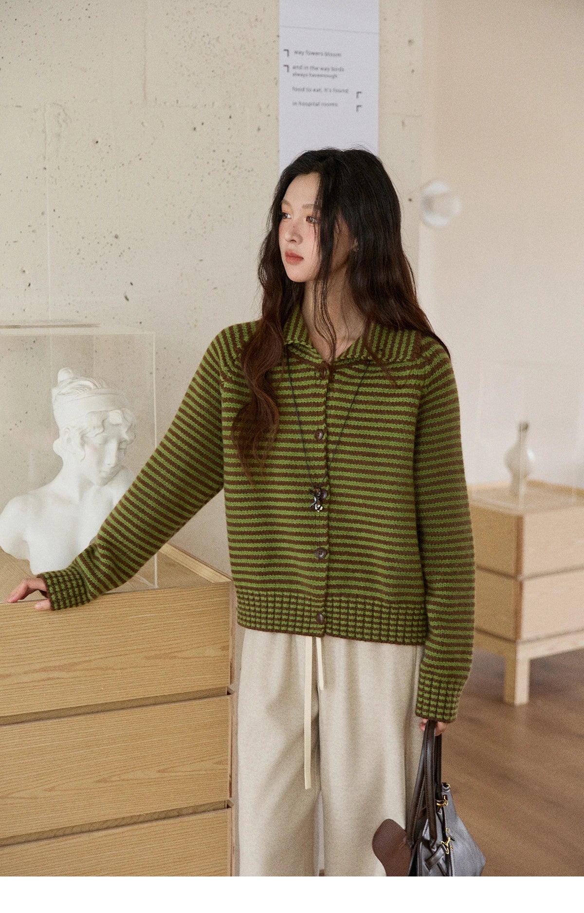 Mishow Striped Stand Collar Raglan Cardigan MXE88Z2690