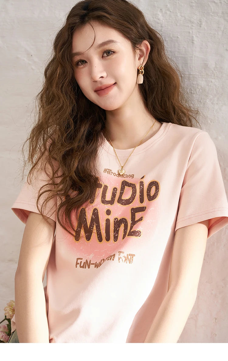 Mishow Letter Print Crew Neck Tee MXD13T0164