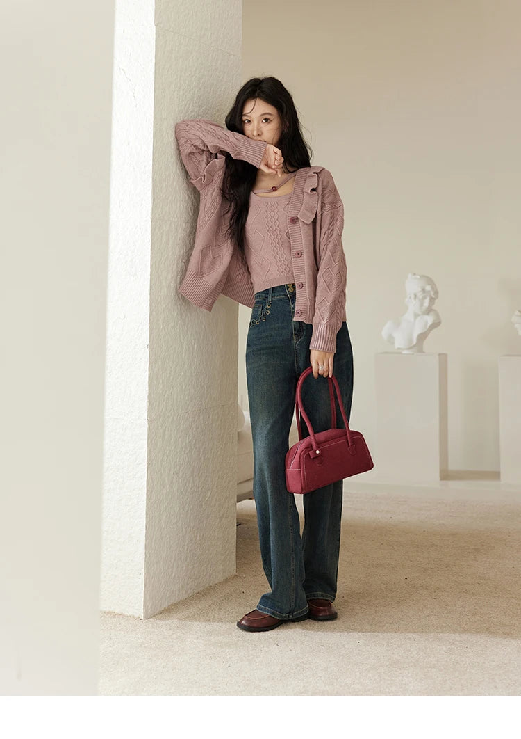 Mishow Pink Asymmetric Flounce Knit Vest Set MXD45Z0781