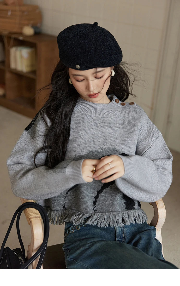 Mishow Tassel Half High Neck Lantern Sleeve Pullover MXD43Z0680