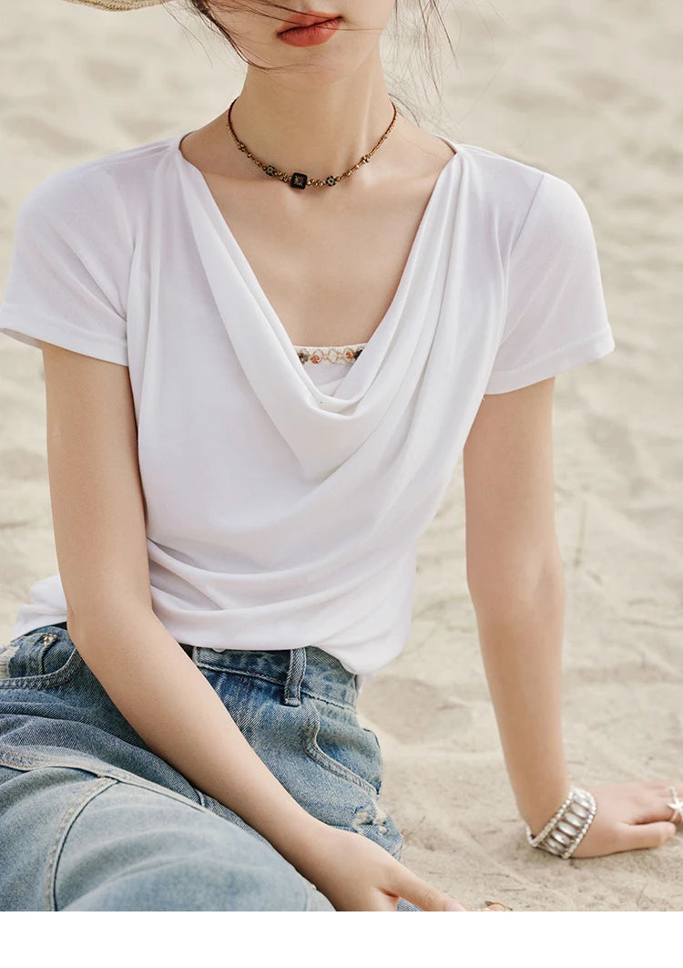 Mishow Swing Collar Shell Ribbon Tee MXE33T0524