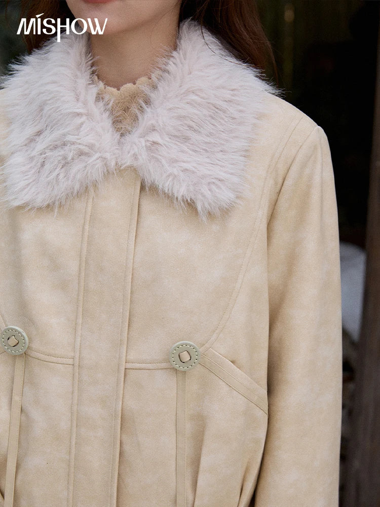 Mishow Apricot Suede Plush Collar Jacket MXE91W0987