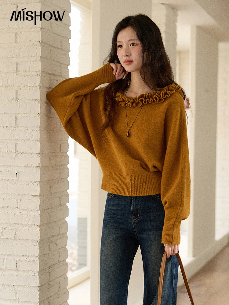 Mishow Orange Lotus Edge Lantern Sleeve Pullover MXE86Z2726