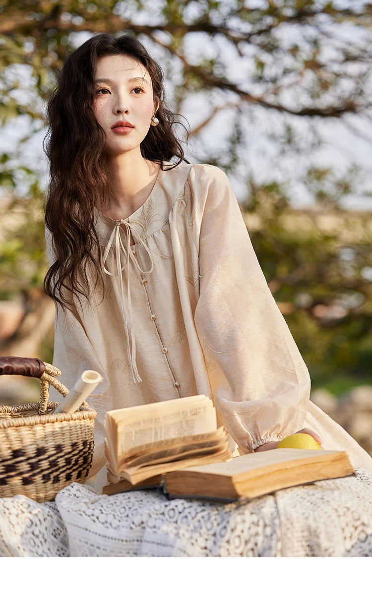 Mishow Iris Embroidery Blouse & Elastic Waist Skirt Set MXE13T0454