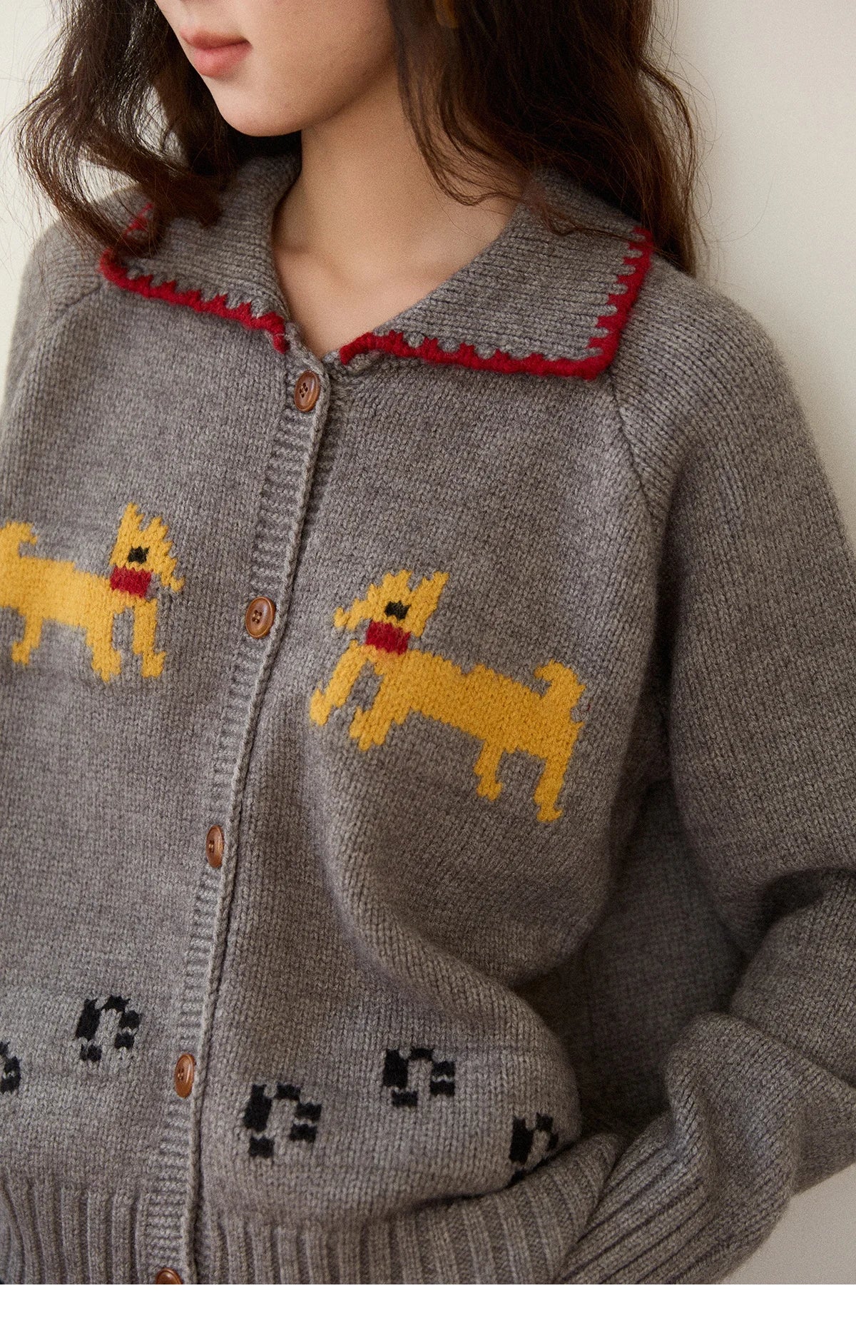 Mishow Dog Cartoon Jacquard Turn-Down Cardigan MXE86Z2727