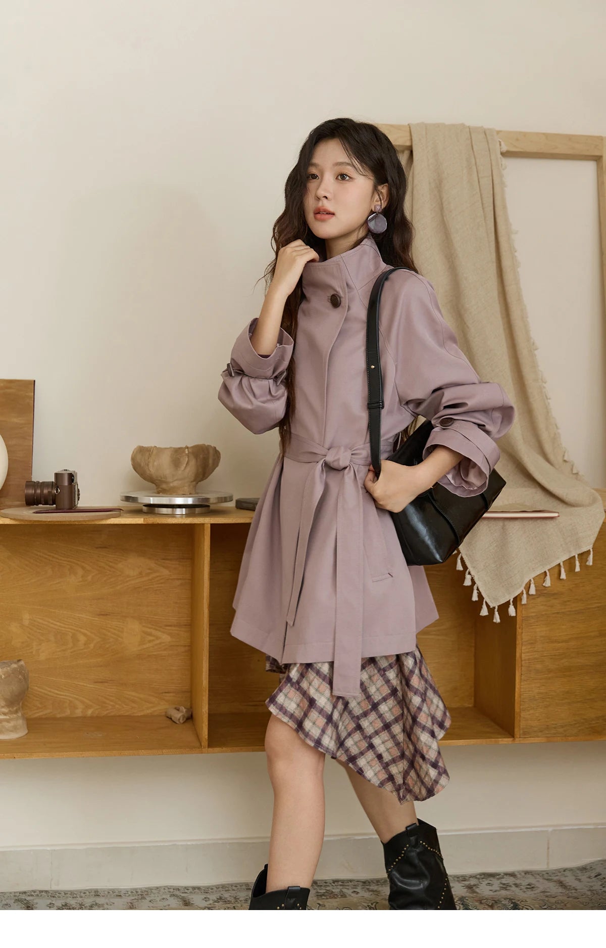 Mishow Stand Up Collar Medium Long Trench MXE44W0813