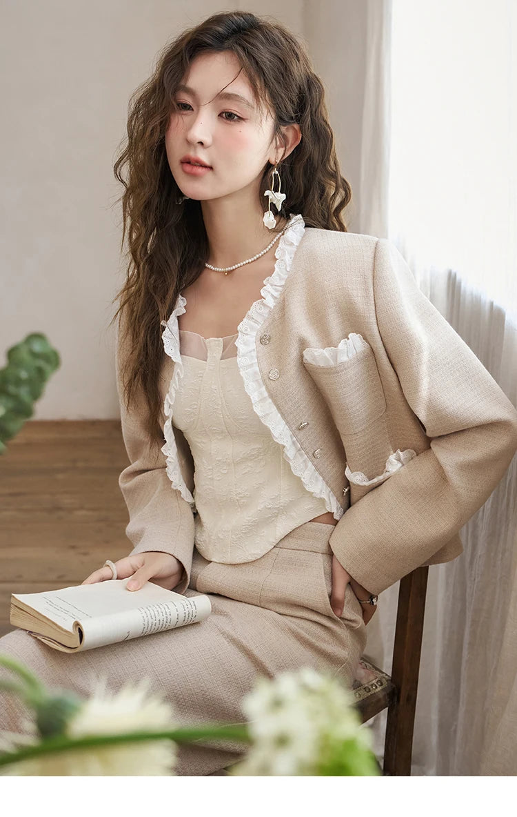 Mishow French Fragrant Collar Coat & Split Back Skirt Set MXD12W0274