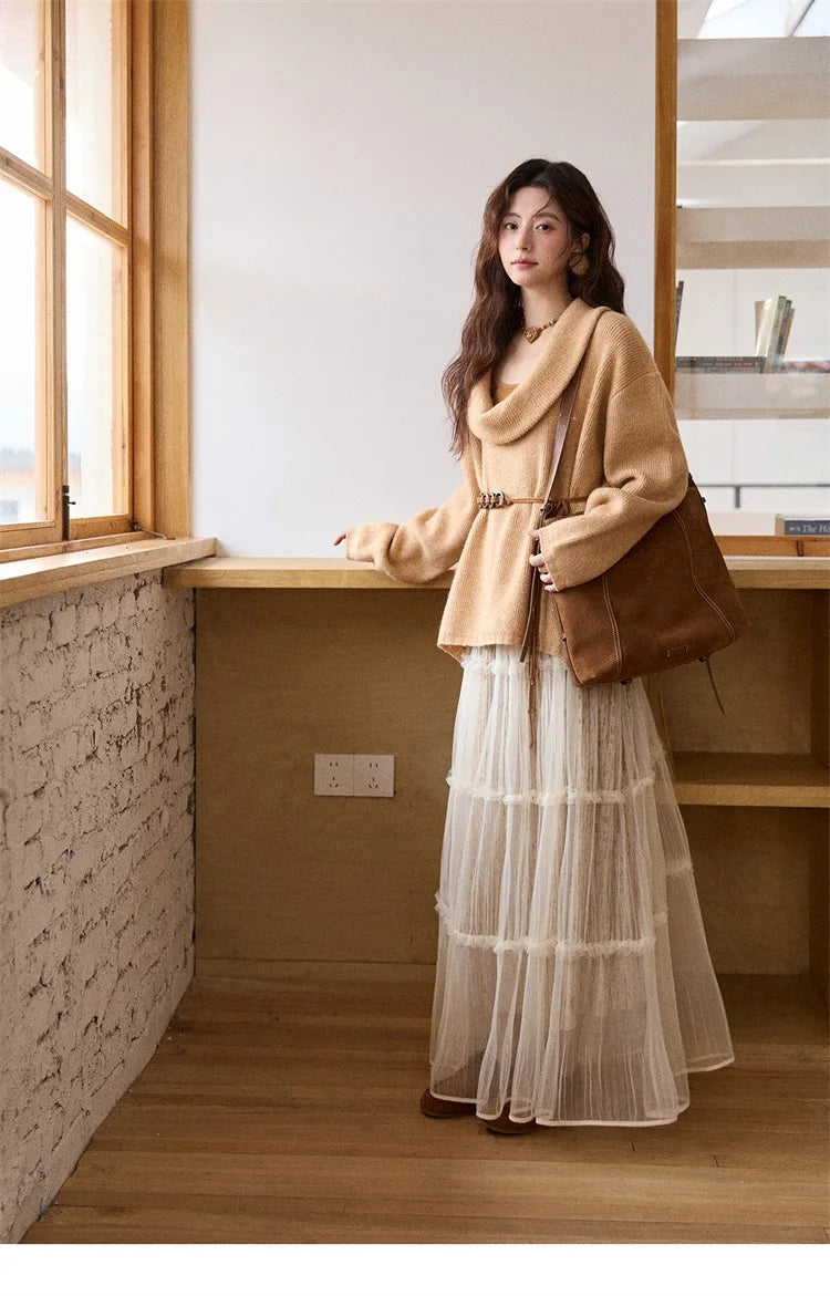 Mishow Orange French Style Sweater with Vest & Belt Set MXE86T1437