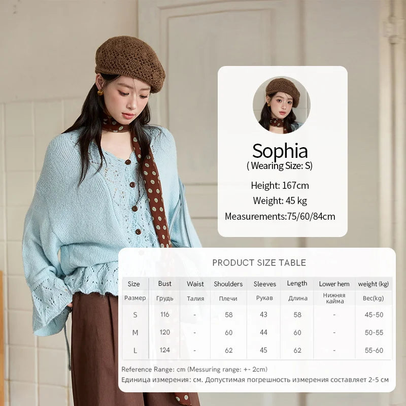 Mishow Hollow Knit V-Neck Flared Sleeve Cardigan MXE47Z2513