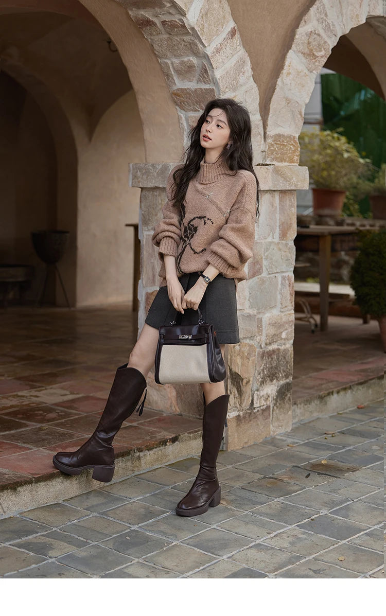 Mishow Chinese Hollow Out Floral Lantern Sleeve Sweater MXD36Z0888
