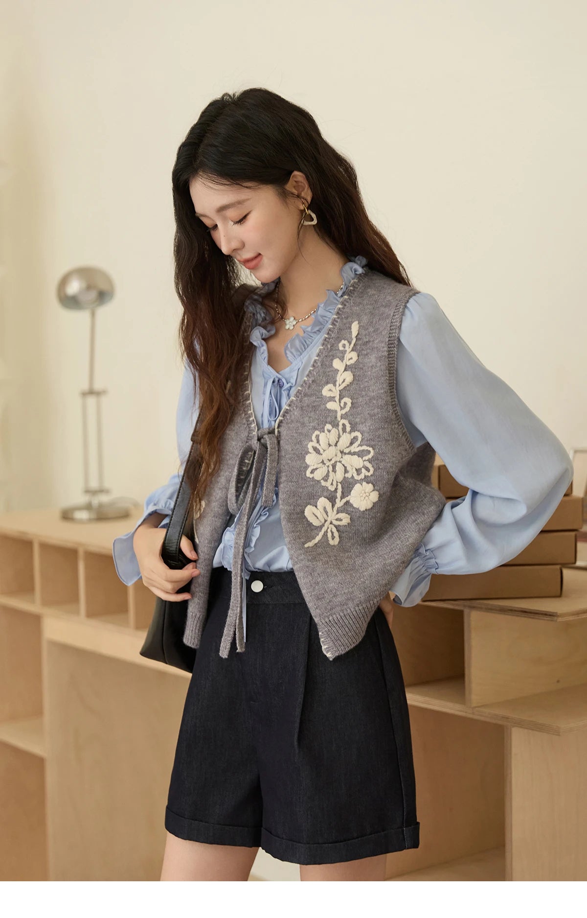 Mishow Embroidered V-Neck Tie Vest MXE45Z1397