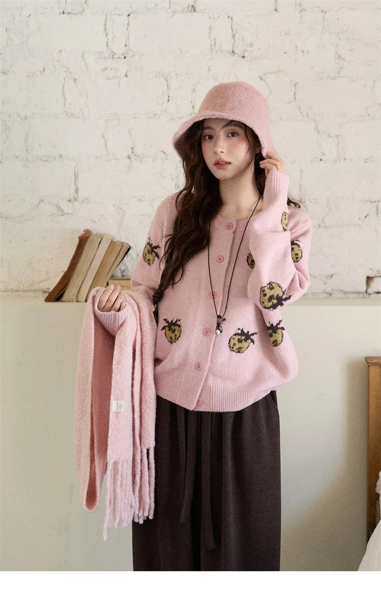 Mishow Funny Pineapple Jacquard Round Neck Cardigan MXE87Z2752