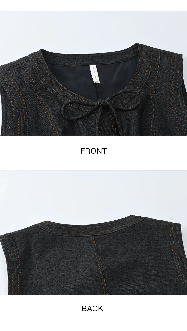Mishow Deep Blue Imitation Denim Lace-Up Vest MXE41W0797