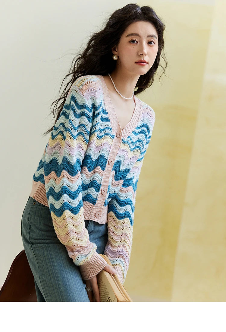 Mishow Color Stripe V-Neck Loose Cardigan MXE16Z1203