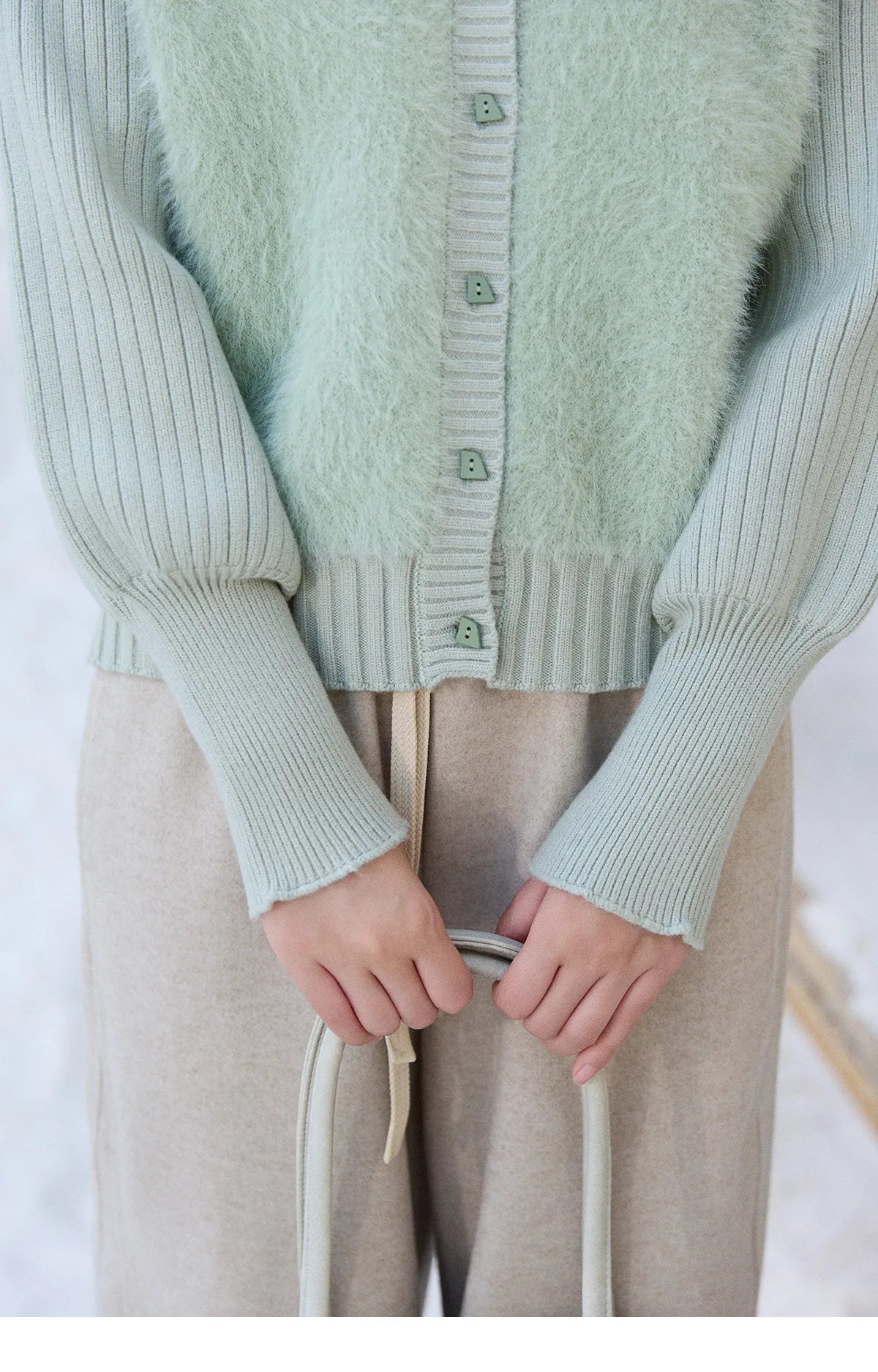 Mishow Green Faux Mink Fur Patchwork Lapel Cardigan MXE86Z2764