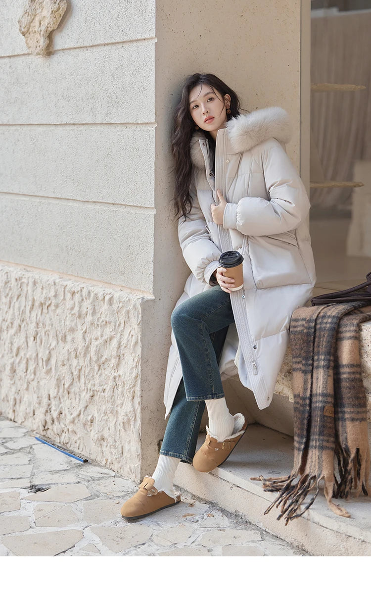 Mishow Long Hooded Fox Fur Collar Down Coat MXD56Y0054