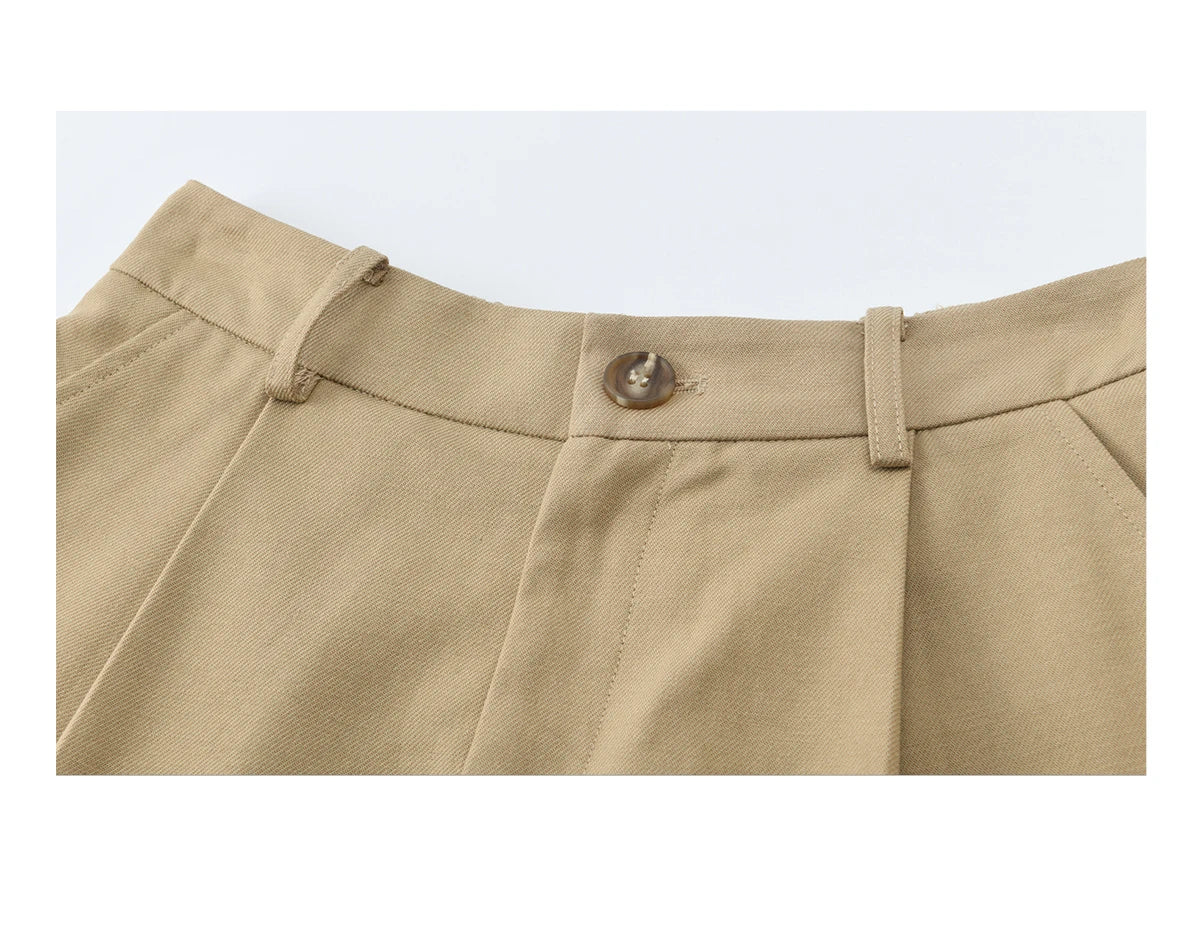 Mishow Khaki High Waist Pleated Wide Leg Shorts MXF13K1202