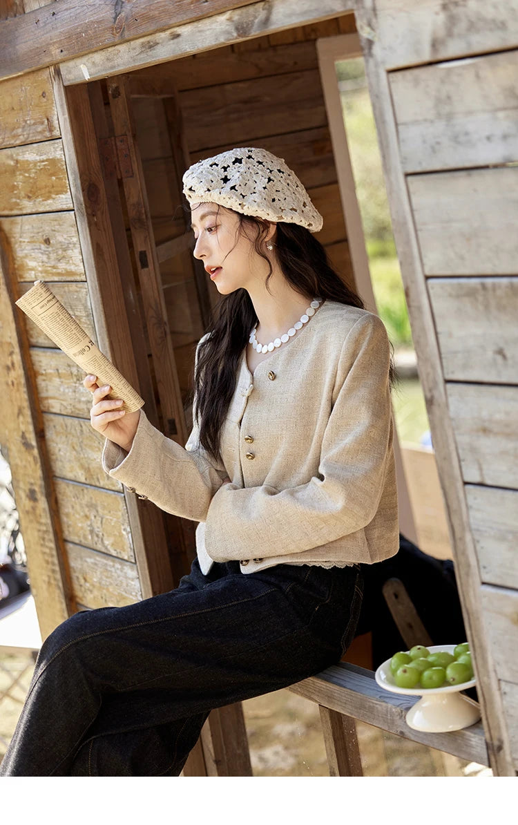 MISHOW Xiaoxiangfeng Long Sleeve Jacket Button Short Coat MXE11W0713