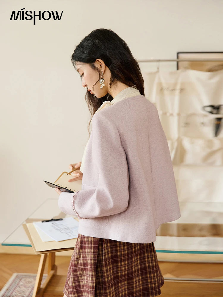 MISHOW Purple Woolen Coat Slanted Placket Splicing Lace Shoulder Pads MXE47W0840