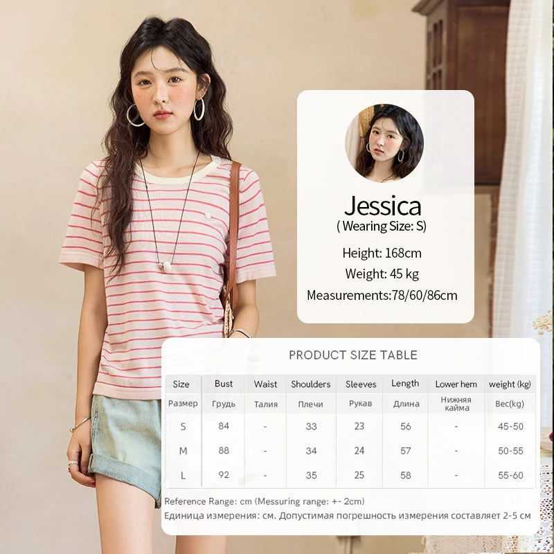 Mishow Striped Contrast Round Neck Tee MXE35Z1270