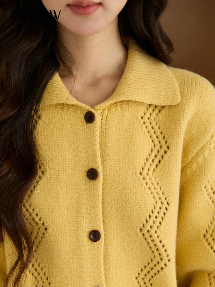 Mishow Yellow Hollow Pattern Lapel Cardigan MXE94Z2961
