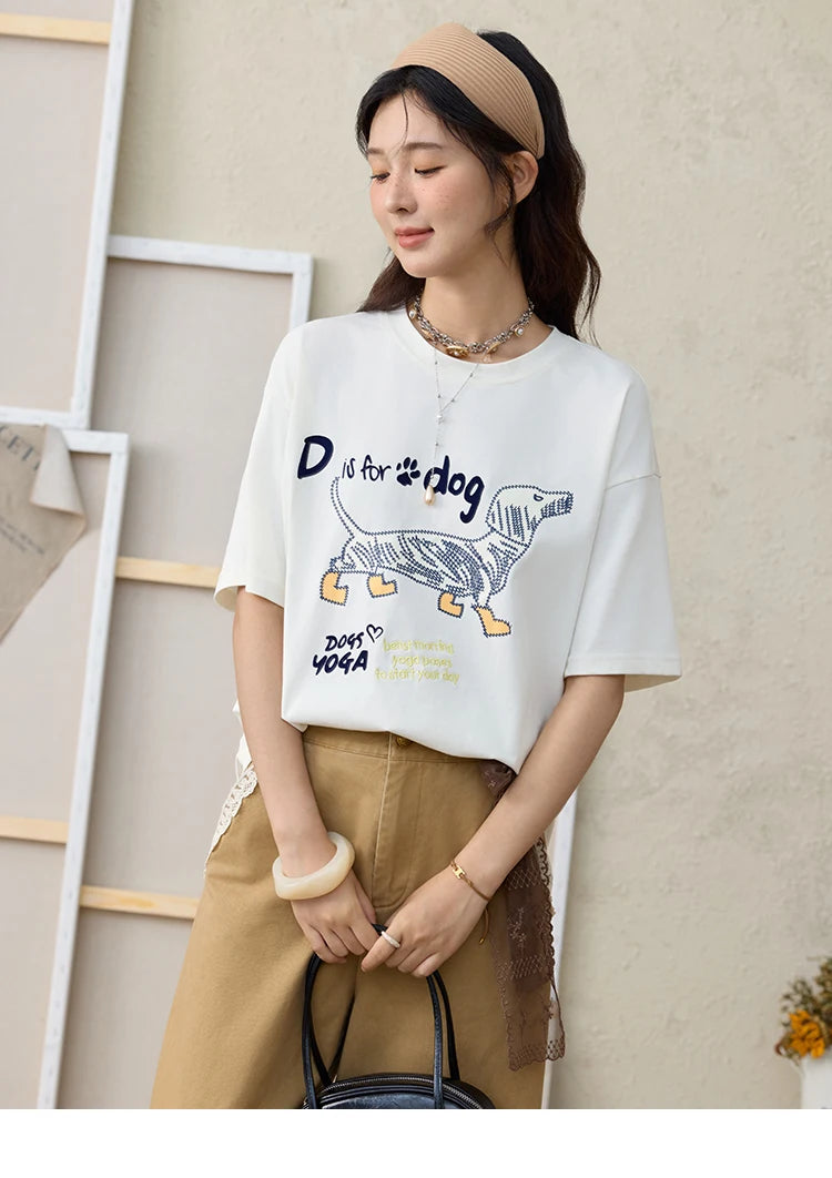Mishow Flocked Puppy Print Loose Tee MXE33T0542
