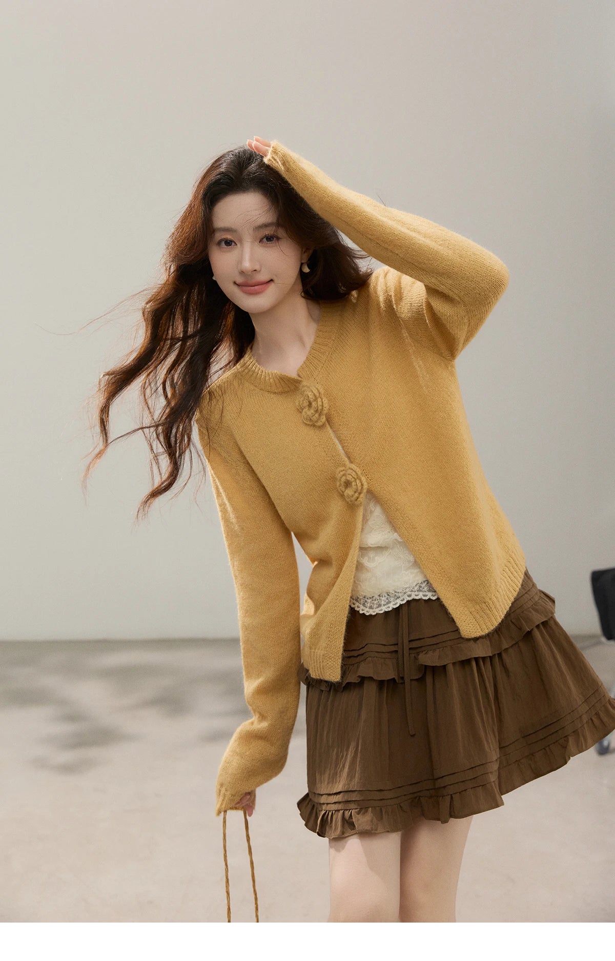 Mishow Flower Decor Mohair Fork Knit Cardigan MXF15Z3051