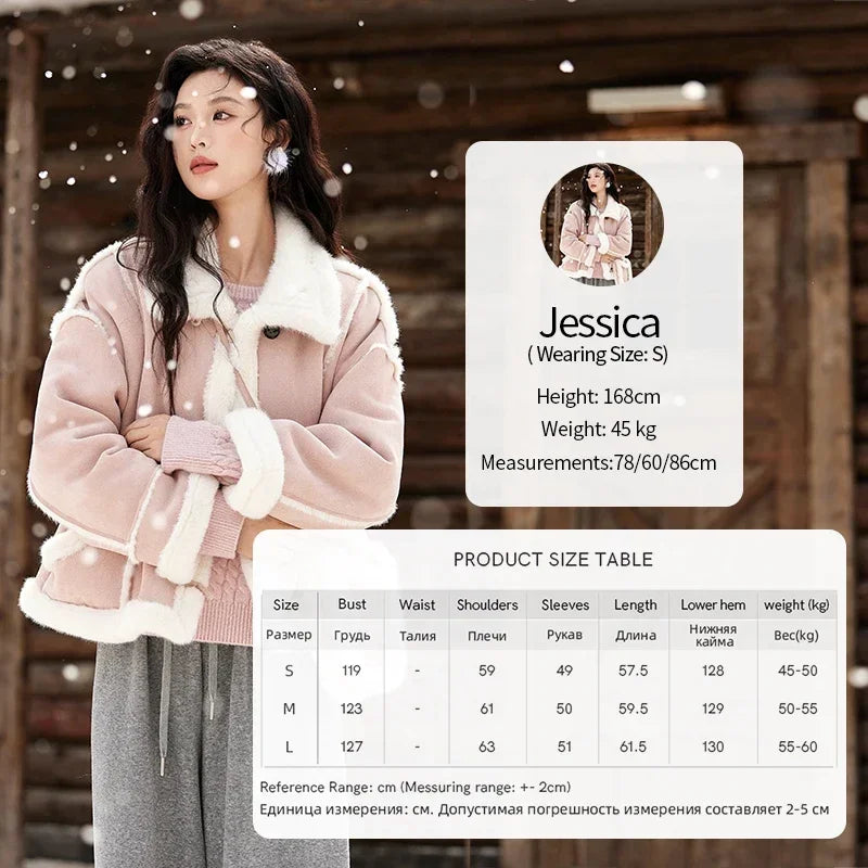 Mishow Suede Plush Fur Collar Jacket with Bag MXD57W0737