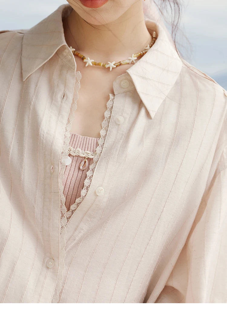 MISHOW Striped Long Sleeve Shirt Turn-Down Collar MXE33C0772