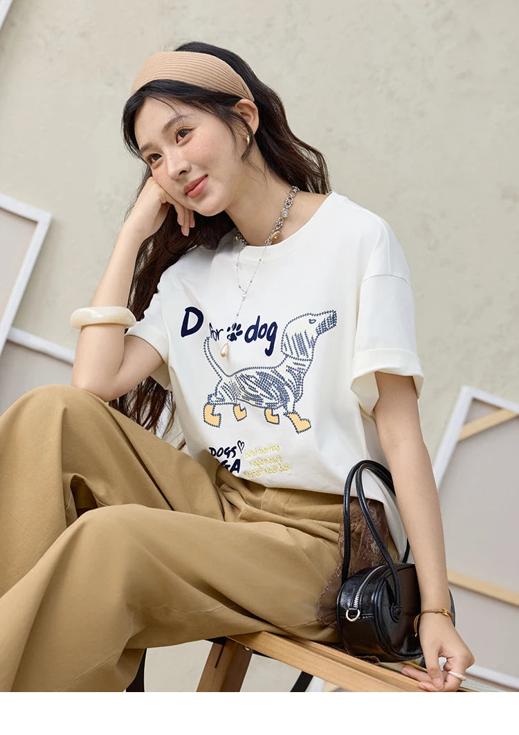 Mishow Flocked Puppy Print Loose Tee MXE33T0542