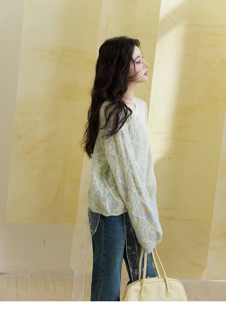 Mishow Hollow Dropped Shoulder Hem Wavy Edge Sweater MXE14Z1208