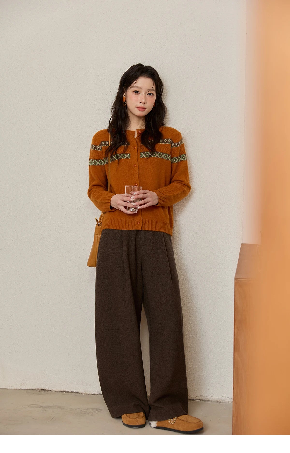 MISHOW Retro Brown Wide-Leg Pants High Waist Drape MXE88K1122