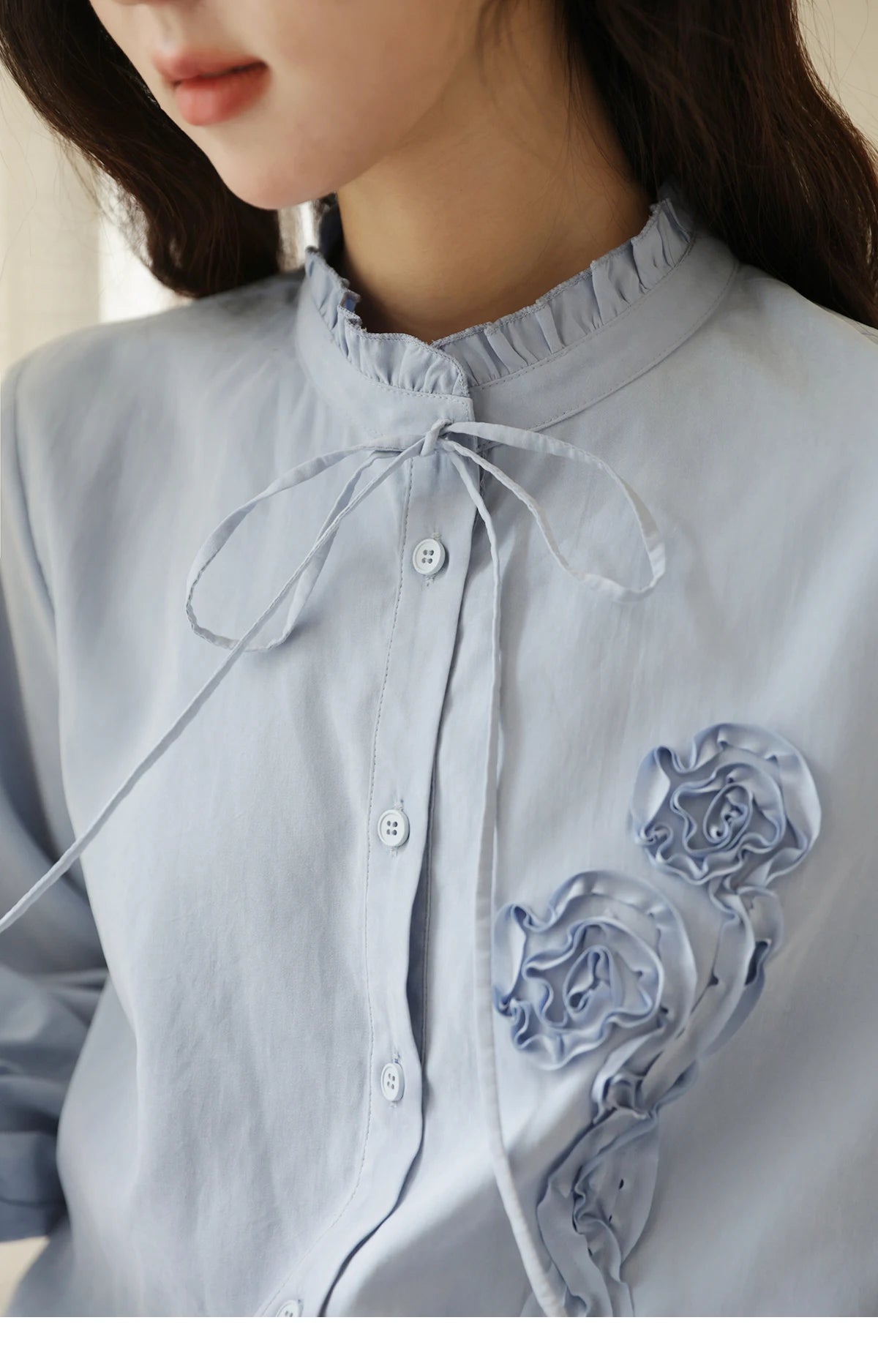 MISHOW Coiled Flowers Embroidered Blue Shirt MXE44C2398