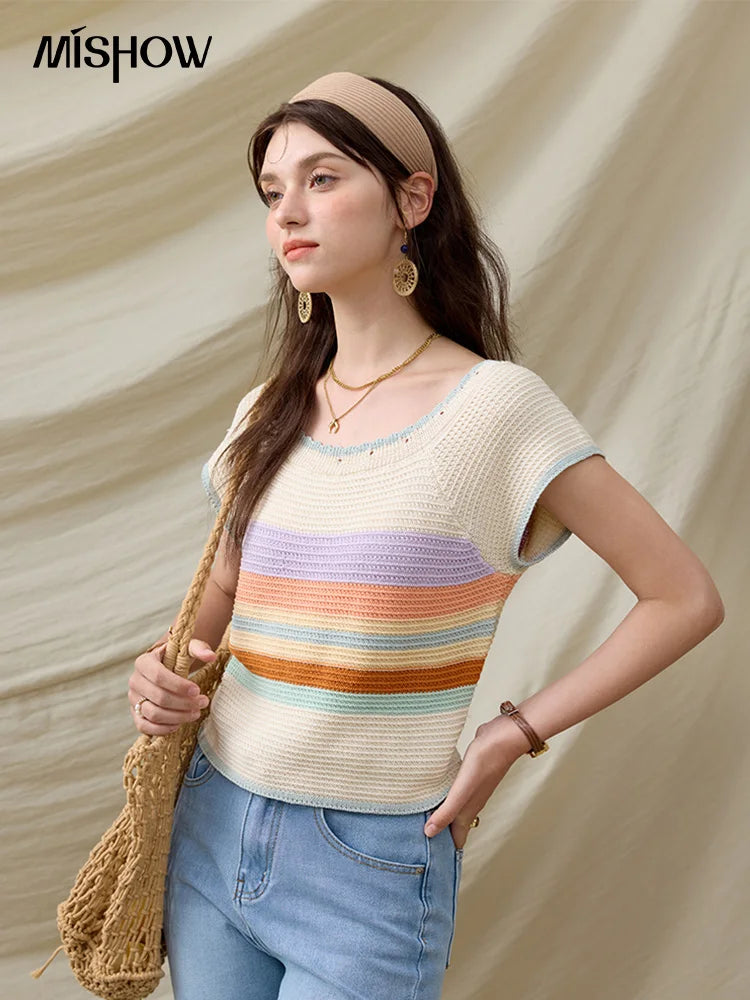 Mishow Striped Round Neck Slim Knit Pullover MXE31Z1222