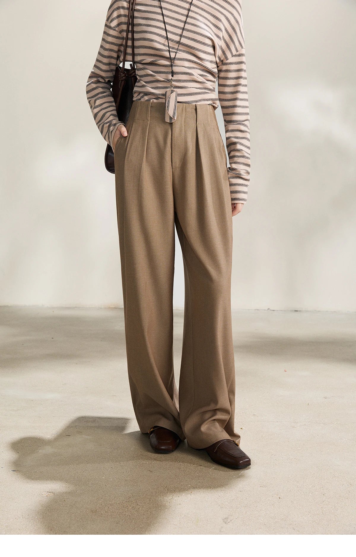 MISHOW Camel Wide Leg Pants High Waist Pleated MXF108K1007