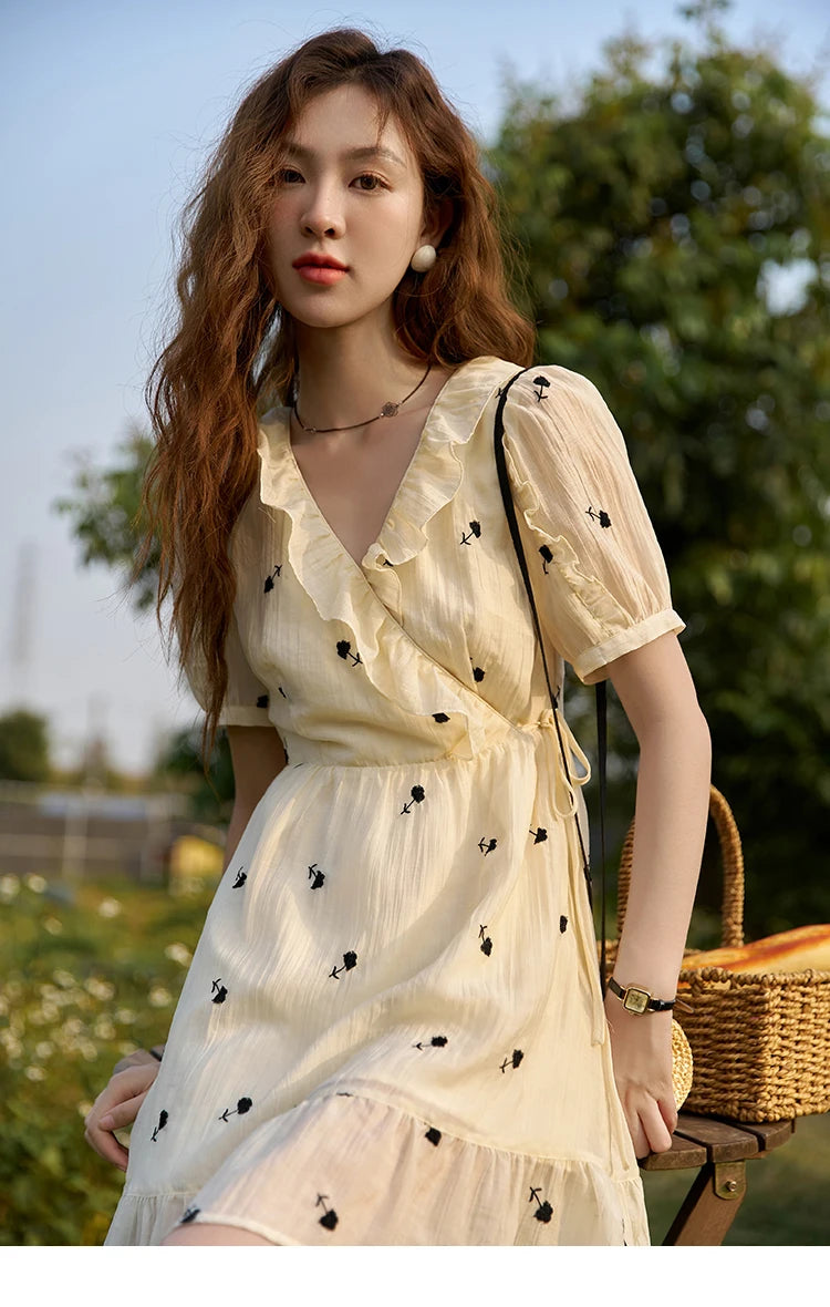 Mishow French Floral High Waist Puff Sleeve Dress MXC21L1282