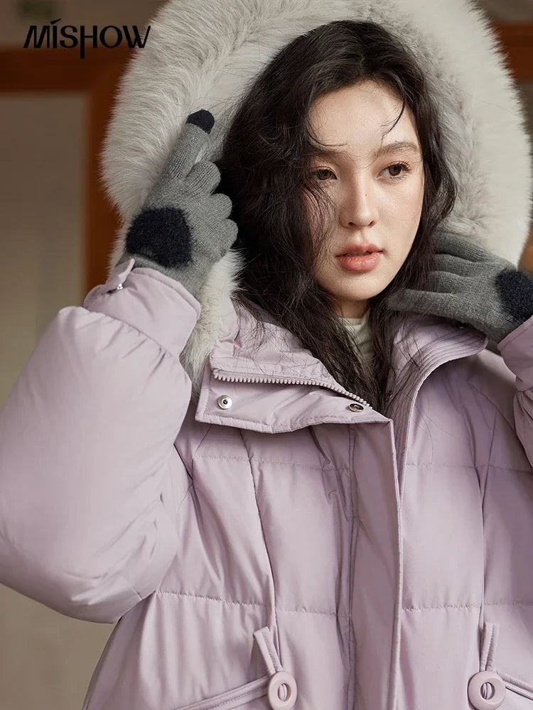 Mishow Long Hooded Fox Fur Collar Down Coat MXD56Y0054