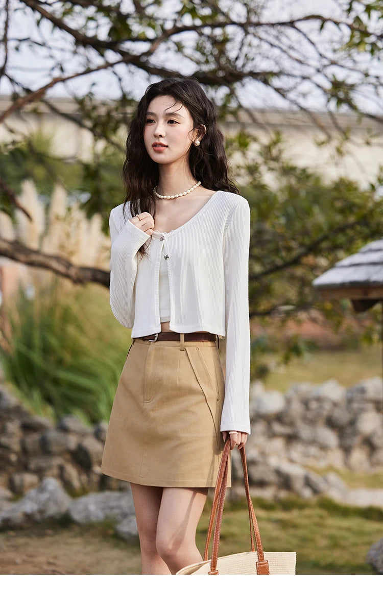 Mishow Khaki Diagonal Insert Pocket A-Line Skirt MXE13B0694